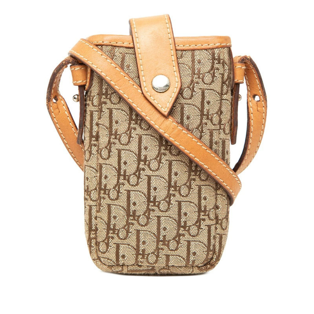 Christian Dior Oblique Trotter Shoulder Bag Brown Canvas Leather